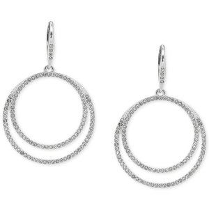 RALPH LAUREN Silver Pavé Crystals Circle Drop Hoop Earrings
